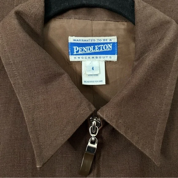 Vintage Pendleton Brown Vest Minimalist Zip Front Size 4 Cotton Linen Blend - Picture 3 of 13